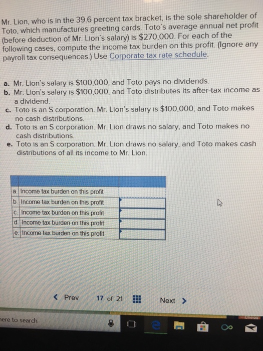 Solved Mr Lion Who Is In The 39 6 Percent Tax Bracket Chegg Com