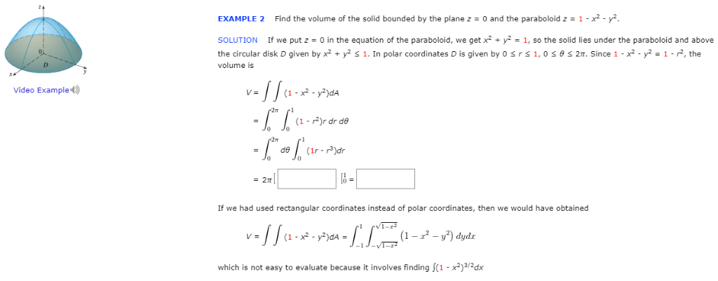 Solved Example 2 Find The Volume Of The Solid Bounded By The Chegg Com