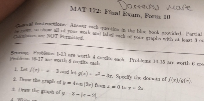 Solved Mat 172 Final Exam Form 10 Answer Each Question