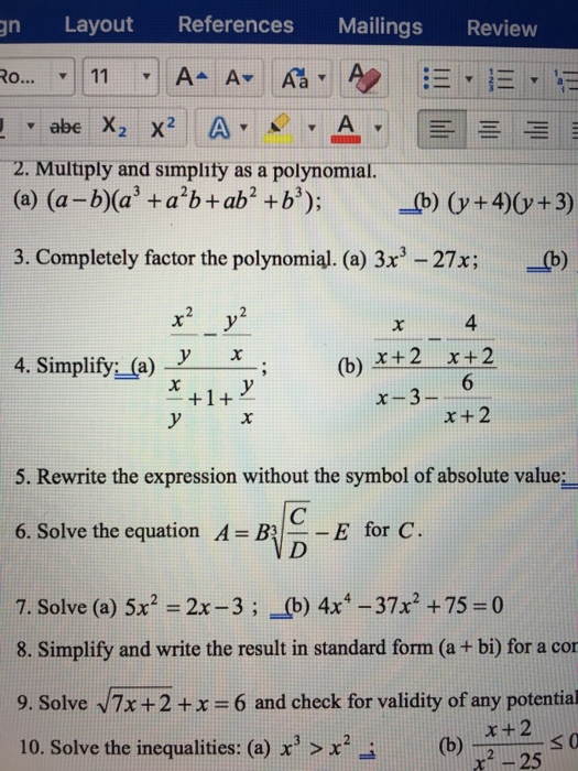 Solved N Layout References Mailings Review O 11 A Ar Chegg Com