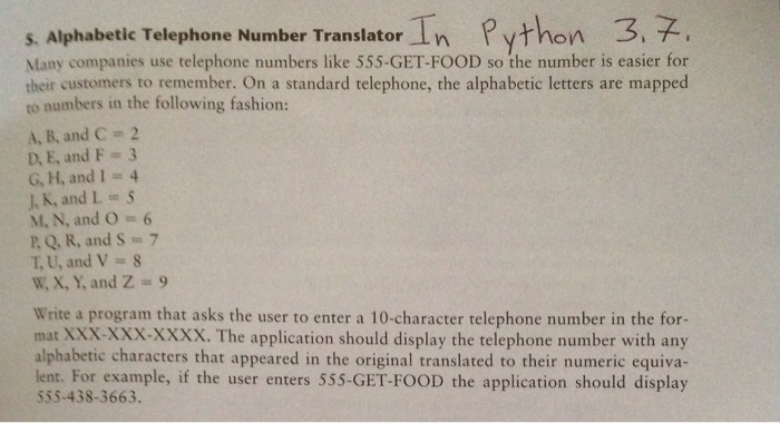 Solved Python 3 7 S Alphabetic Telephone Number Transl Chegg Com