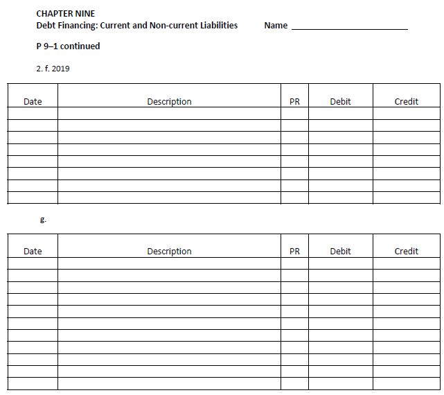 CHAPTER nine debt financing: current and non-current liabilities p 9-1 continued 2. f. 2019 eltamme credit description pr g.