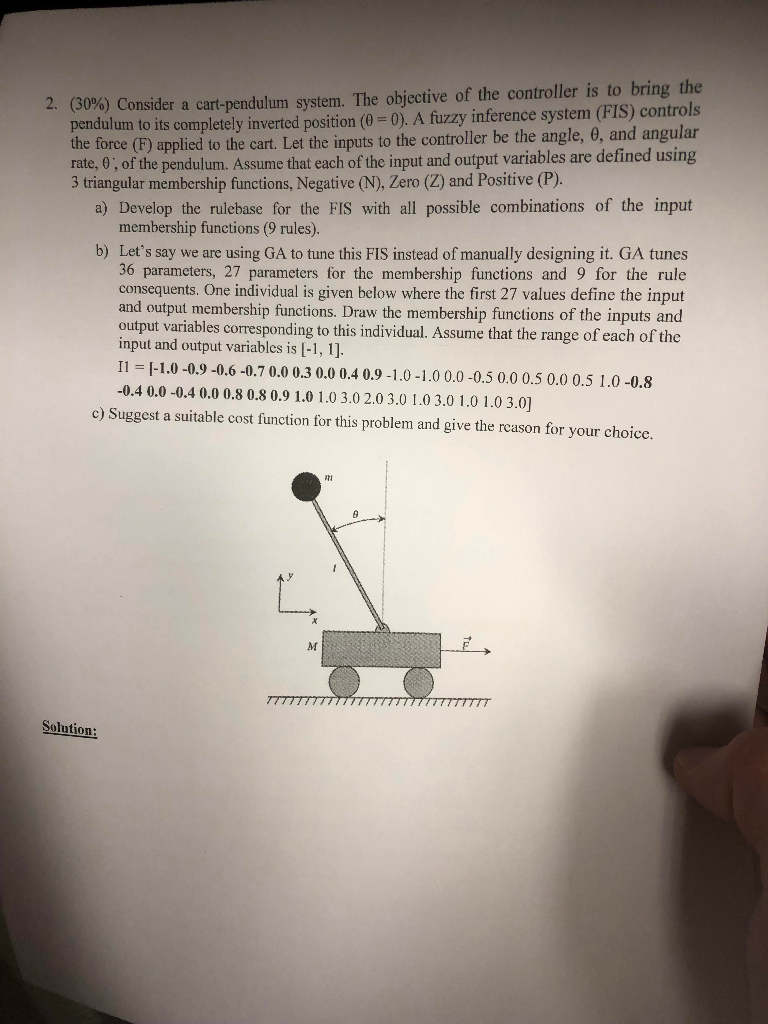 (30%) Consider a cart-pendulum system. The objective of the controller is to bring the pendulum to its completely inverted po