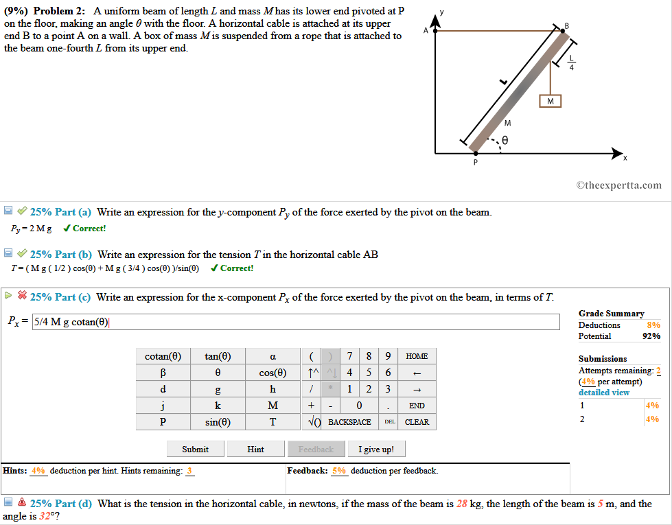 Solved 996 Problem 2 A Uniform Beam Of Length L And Ma Chegg Com