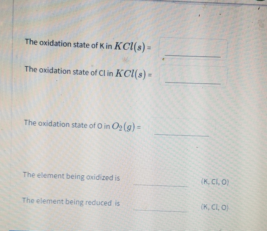 Find the oxidation state for each of the elements