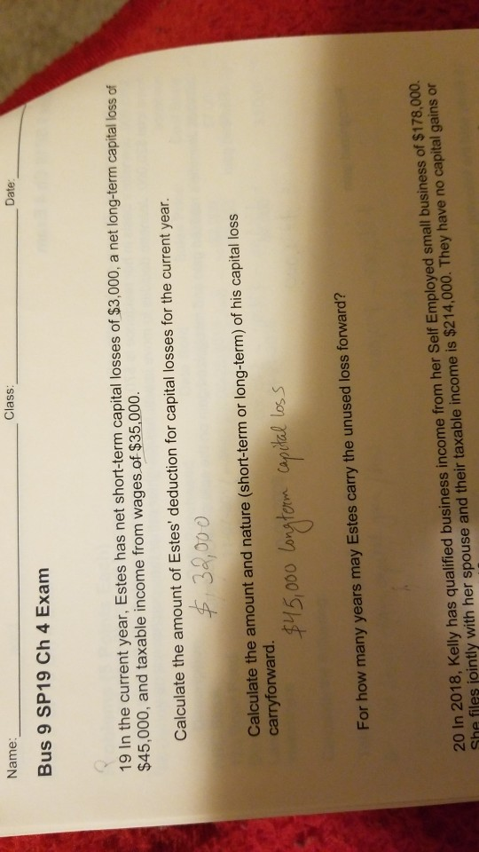 4 SP19 Solved: Bus Class ... Ch In Exam 9 Cur 19 Name The Date