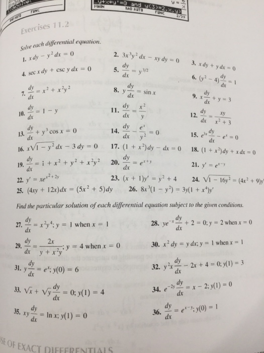 Solve Each Differential Equation 1 X Dy Y 2 Dx Chegg Com