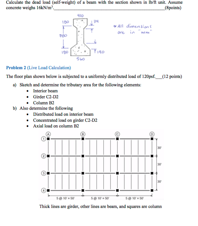 Solved Calculate The Dead Load Self Weight Of A Beam Wi