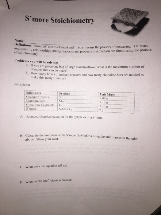 Solved S More Stoichiometry Name The Mass Eans Element A Chegg Com