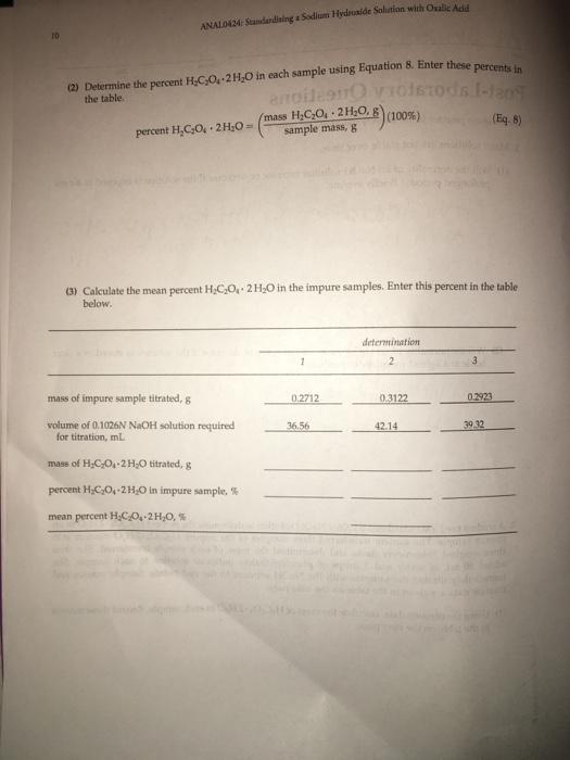 Solved Post Lab For Standardizing A Sodium Hydroxide Chegg Com