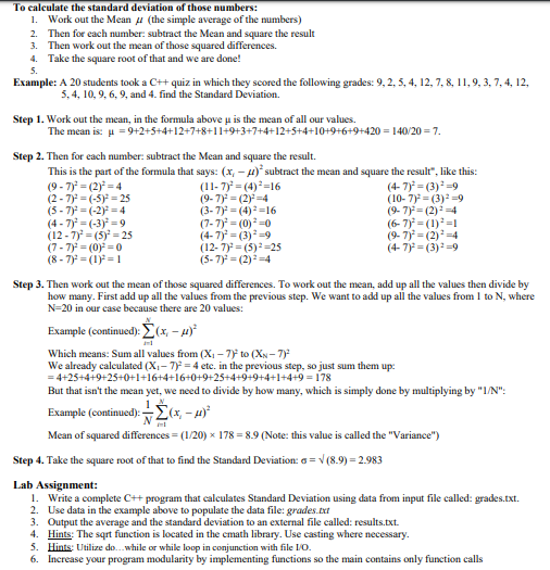 Solved To Calculate The Standard Deviation Of Those Numbers Chegg Com