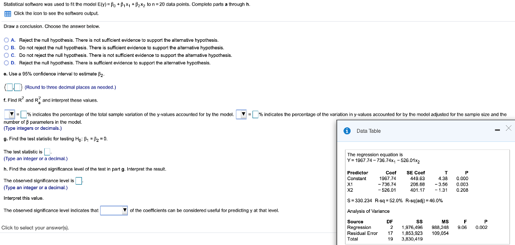 Solved Statistical Software Was Used To Fit The Model E Y Chegg Com