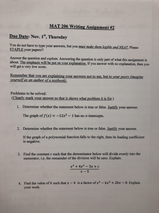 Solved Mat 206 Writing Assignment 2 Due Date Nov 1st T