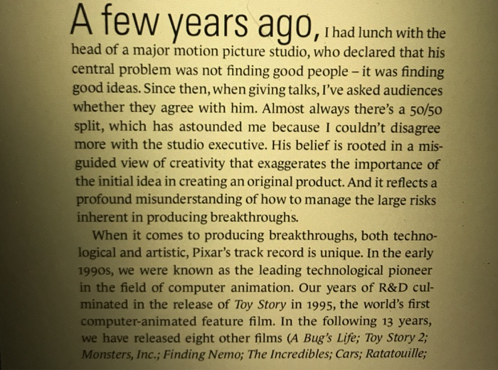 A few years 0 , I had lunch with the head of a major motion picture studio, who declared that his central problem was not fin