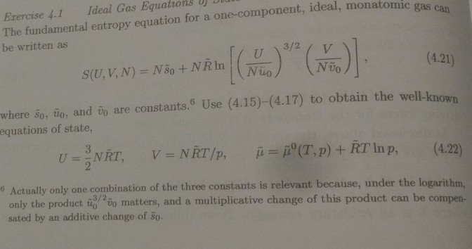 The Fundamental Entropy Equation For A One Compone Chegg Com