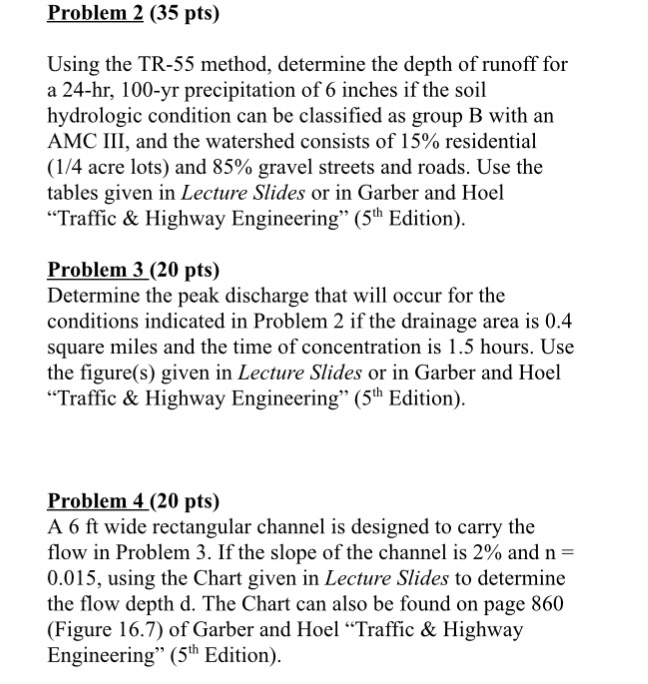 Solved Problem 2 35 Pts Using The Tr 55 Method Determi Chegg Com