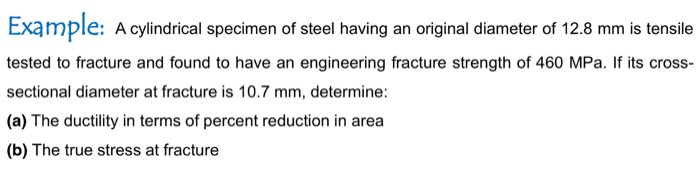 Solved Example: A cylindrical specimen of steel having an | Chegg.com