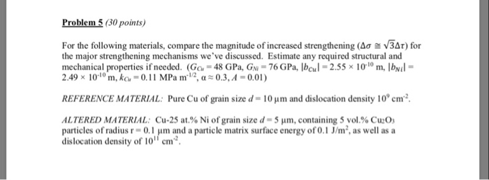 Problem 5 30 Points For The Following Materials - 