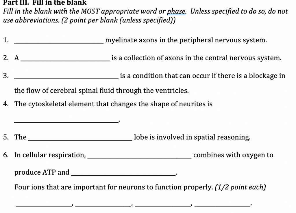 Solved Part III. Fill in the blank Fill in the blank with | Chegg.com