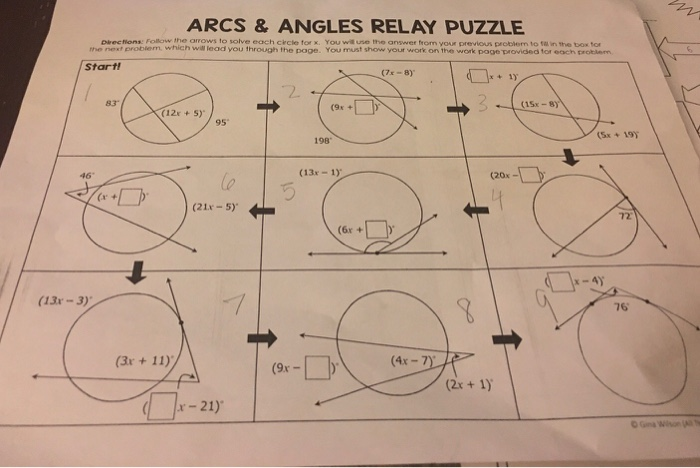Solved ARCS & ANGLES RELAY PUZZLE Drections: Follow ihe | Chegg.com