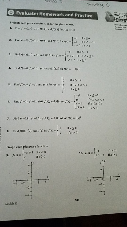 Evaluate Homework And Practice Rainer Evaluate Each Chegg 