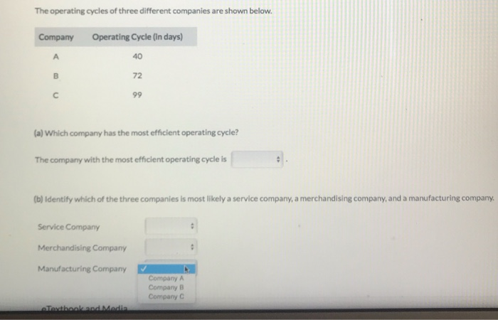 Solved The Operating Cycles Of Three Different Companies Are Chegg Com