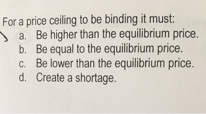Solved For A Price Ceiling To Be Binding It Must A Be H