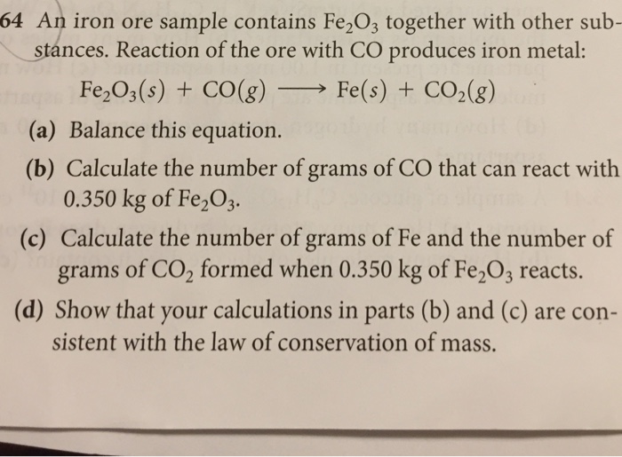 Solved An Iron Ore Sample Contains Fe 2o 3 Together With Chegg Com