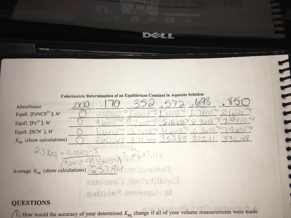 3 Use The Mean Value You Determined For Keq To Chegg 