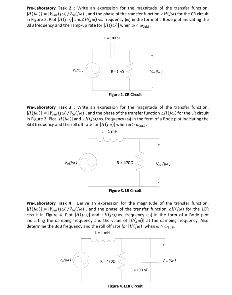 Solved Pre Laboratory Task 2 Write An Expression For Th Chegg Com