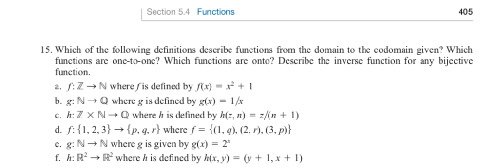 Section 5.4 Functions 405 15. Which of the following definitions describe functions from the domain to the codomain given? Wh