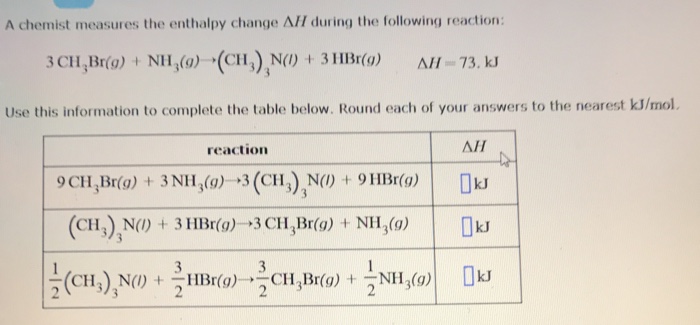 Solved A Chemist Measures The Enthalpy Change Delta H Dur Chegg Com