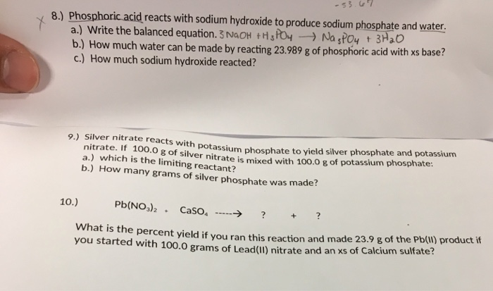 8 Phosphoric Acid Reacts With Sodium Hydroxide To Chegg 