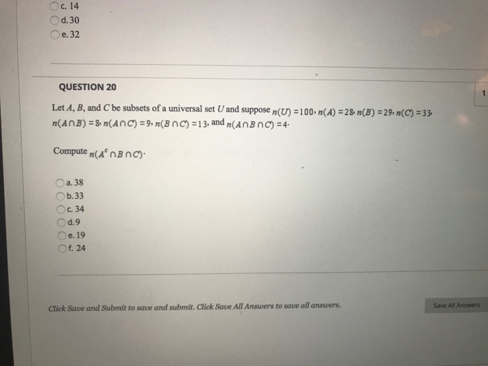 Solved Question 5 Let A And B Be Subsets Of A Universal S Chegg Com