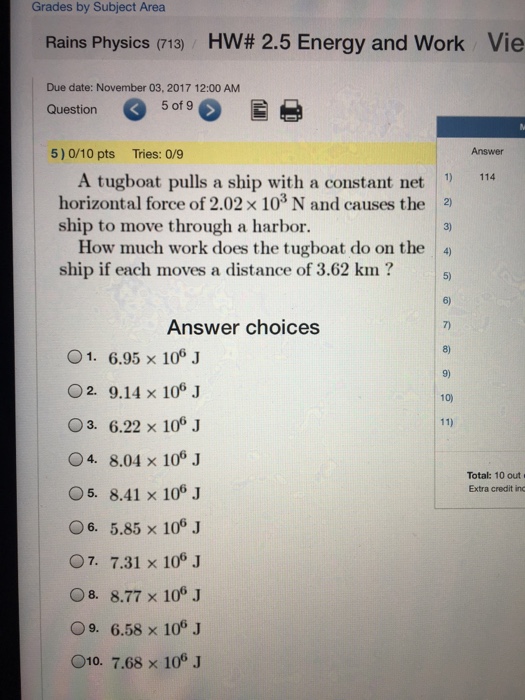 Solved Grades By Subject Area Rains Physics 713 Hw 2 5 Chegg Com