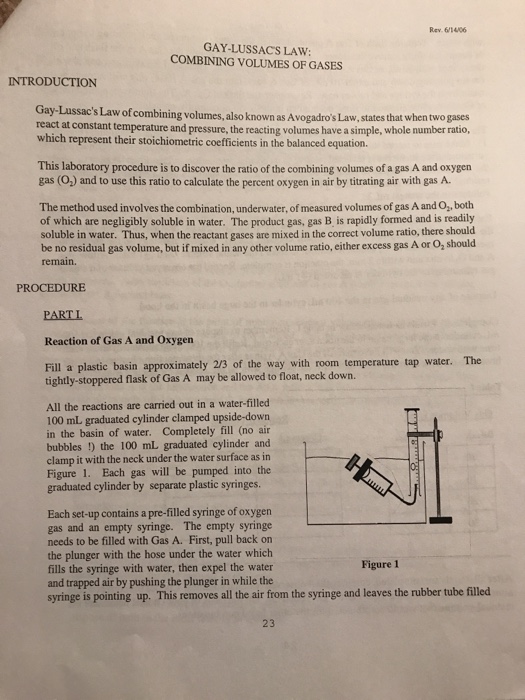 procedure b pressure test OF LAW: GAY Solved: COMBININGSVOLUMES Rev. LUSSACS 6/1406