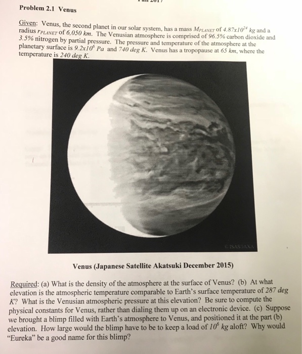 Solved Problem 21 Venus Given Venus The Second Planet