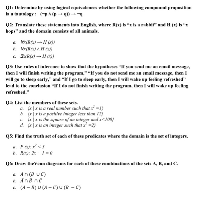 Solved Q1 Determine By Using Logical Equivalences Whethe Chegg Com