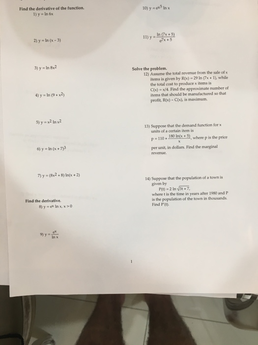 Solved Find The Derivative Of The Function 1 Y Ln 6x Chegg Com