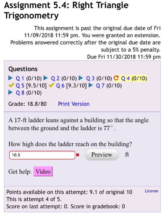 Solved Assignment 5 4 Right Triangle Trigonometry This A Chegg Com