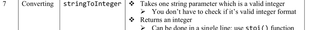 | Converting | stringToInteger | ※ Takes one string parameter which is a valid integer 7 You dont have to check if its vali