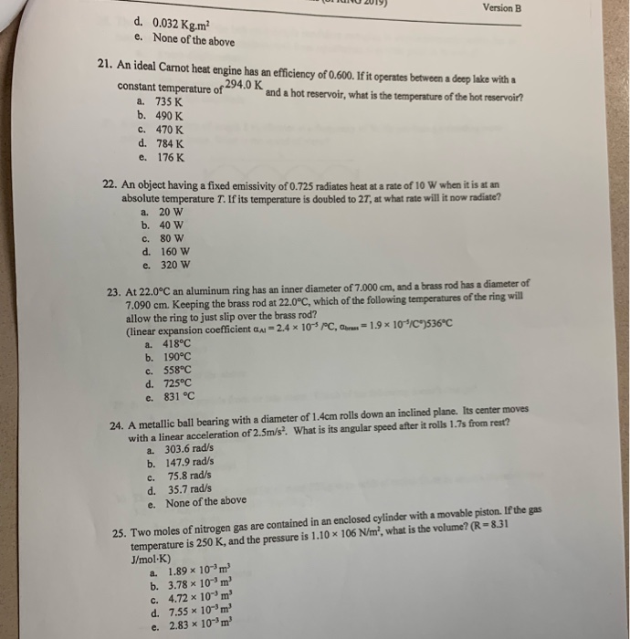 Solved Version B D 0 032 Kg M E None Of The Above 21 A Chegg Com