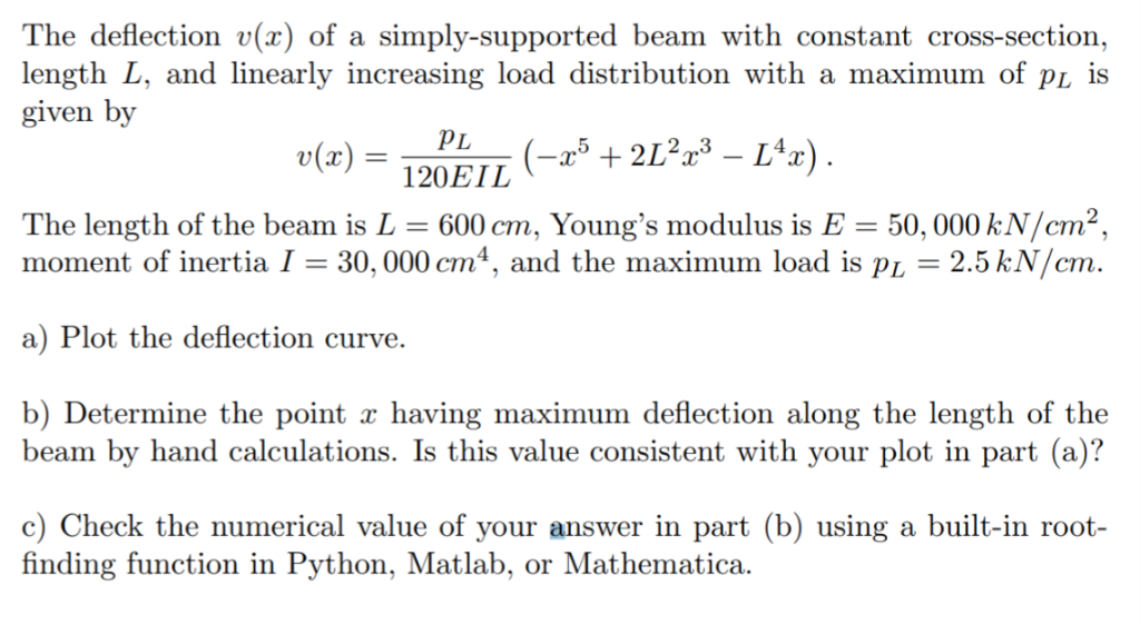 Solved The Deflection V X Of A Simply Supported Beam Wit Chegg Com