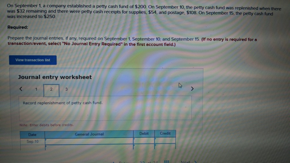 Solved On September 1 A Company Established A Petty Cash Chegg Com
