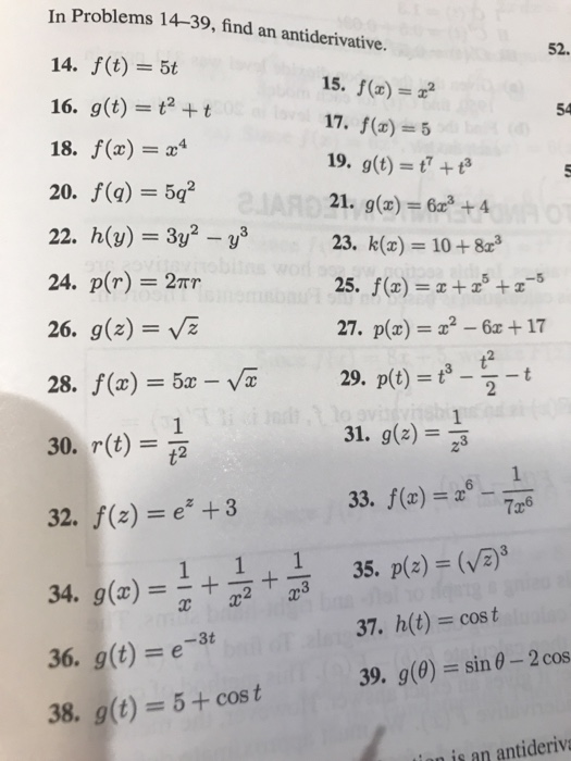 Solved In Problems 14 39 Find An Antiderivative 52 14 Chegg Com