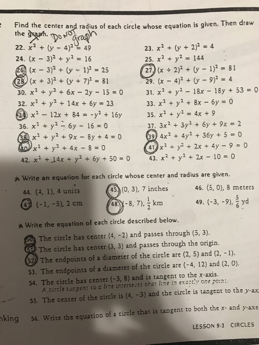 Find The Center And Radius Of Each Circle Whose Chegg Com