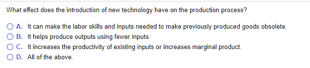 Solved What Effect Does The Introduction Of New Technolog Chegg Com