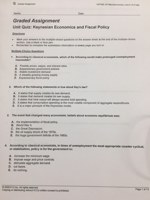 Solved G Graded Assignment Macroeconomics Une 5154 Test N