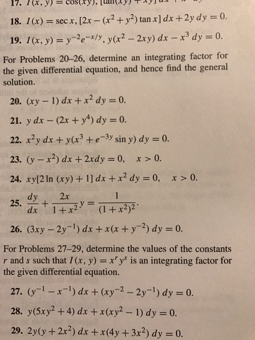 For Problems 26 Determine An Integrating Factor Chegg Com