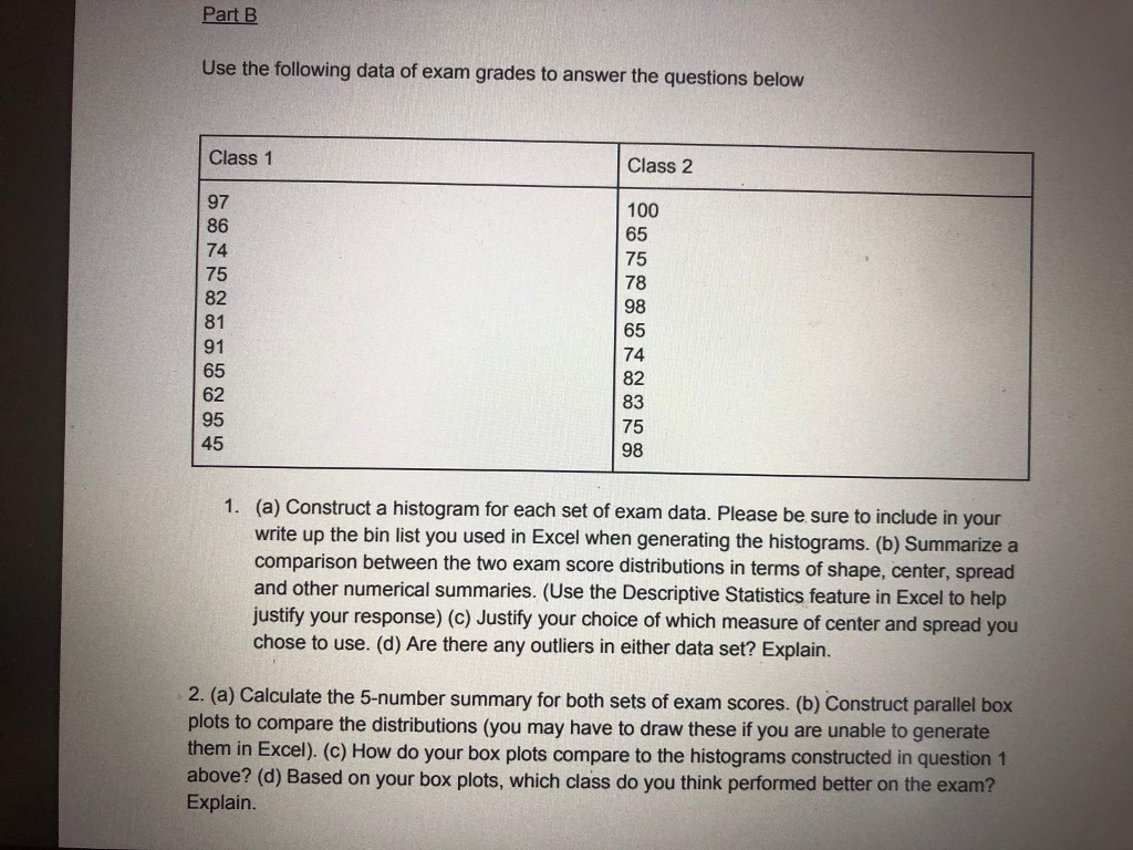 Exam An To Use Grades ... Data Following B The Solved: Of Part